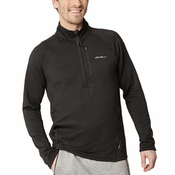 Black NWT Eddie Bauer Men’s Quarter Zip Grid Fleece - Picture 3 of 6